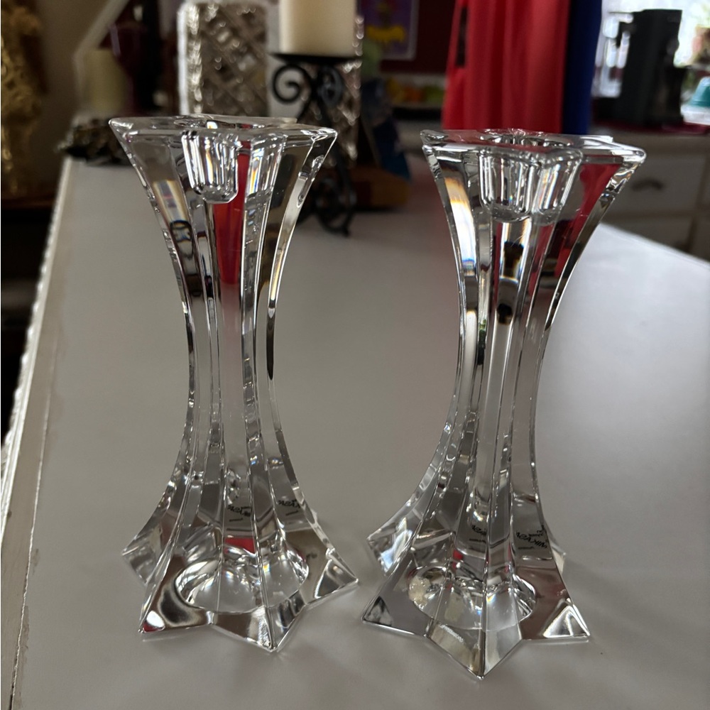Mikasa Firestar Star Crystal Candle Stick Holders 6.5”